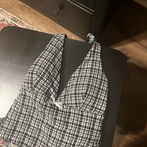 Zaful Black and White Checkered Halter Set